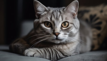 Beautiful cat breed Scottish Fold, silver color, close-upの素材