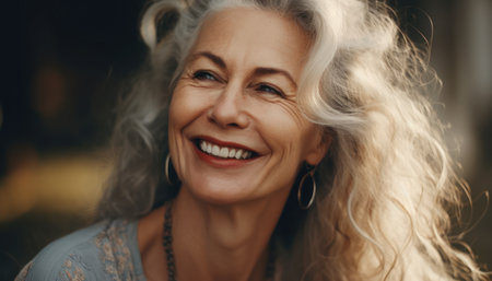 Portrait of a beautiful middle-aged woman with blond hair.の素材