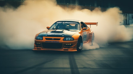 Racing car on the track during the raceの素材