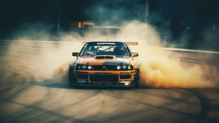 Racing car on the track during the raceの素材