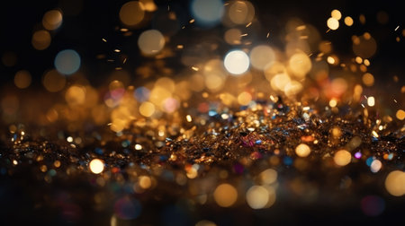 glitter vintage lights background. gold and black. de-focusedの素材