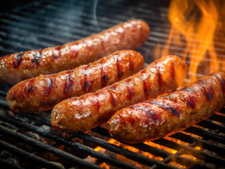 Grilled sausages food grilling. Generative AIの素材