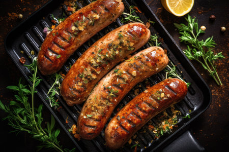 Grilled sausages food grilling. Generative AIの素材
