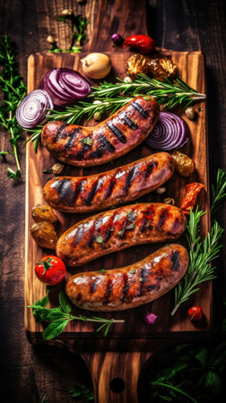 Grilled sausages food grilling. Generative AIの素材