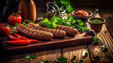 Grilled sausages food grilling. Generative AIの素材