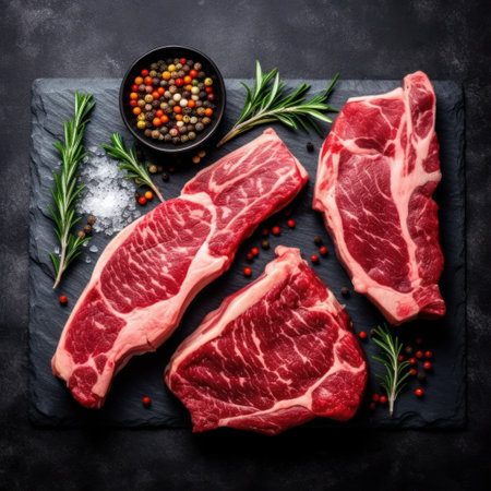 Fresh raw beef steaks. Generative AIの素材