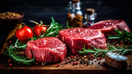 Fresh raw beef steaks. Generative AIの素材