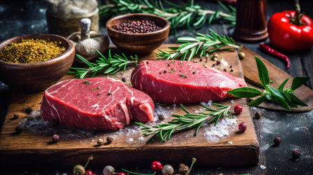 Fresh raw beef steaks. Generative AIの素材