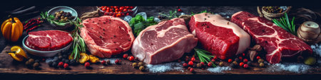 Fresh raw beef steaks. Generative AIの素材