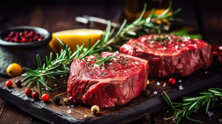 Fresh raw beef steaks. Generative AIの素材