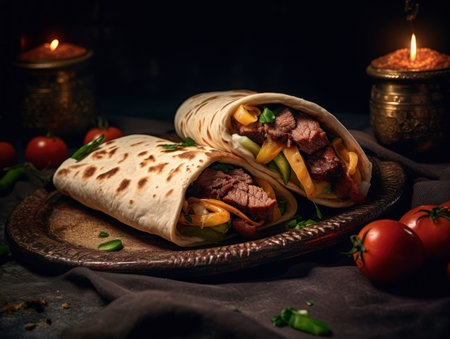 The Doner kebab (shawarma) with meat and sauce. Generative AIの素材