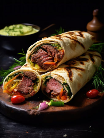 The Doner kebab (shawarma) with meat and sauce. Generative AIの素材