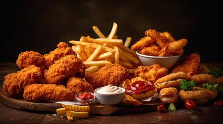 Close up of fast food snacks. Generative AIの素材