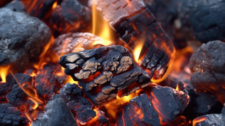 Burning coals from a fire abstract background. Generative aiの素材