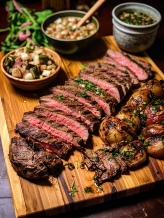 Sliced juicy grilled meat beef steak. Generative aiの素材