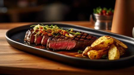 Sliced juicy grilled meat beef steak. Generative aiの素材