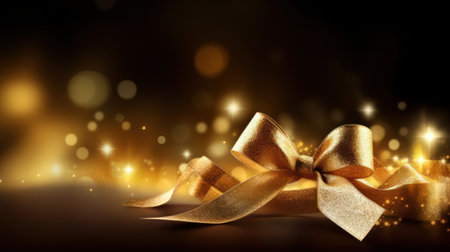 Shiny golden ribbon and bow . Generative AIの素材