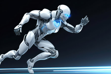 The android robot is running. Generative AIの素材