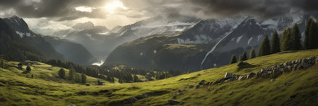 Mountain landscape. Generative AIの素材