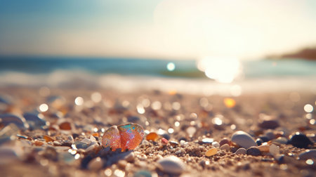 Tropical summer sand beach and bokeh sun light on sea background. Generative AIの素材
