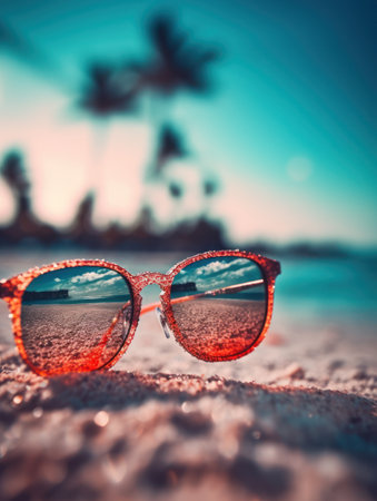 Tropical summer sand beach and bokeh sun light on sea background. Generative AIの素材
