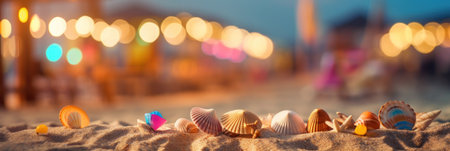 Tropical summer sand beach and bokeh sun light on sea background. Generative AIの素材