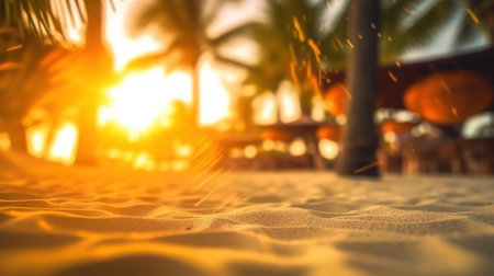 Tropical summer sand beach and bokeh sun light on sea background. Generative AIの素材