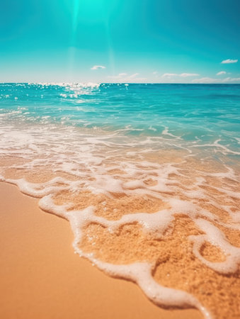 Tropical summer sand beach and bokeh sun light on sea background. Generative AIの素材