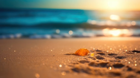 Tropical summer sand beach and bokeh sun light on sea background. Generative AIの素材