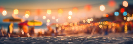 Tropical summer sand beach and bokeh sun light on sea background. Generative AIの素材
