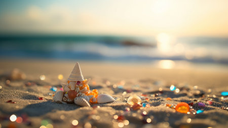 Tropical summer sand beach and bokeh sun light on sea background. Generative AIの素材