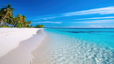 Tropical summer sand beach and bokeh sun light on sea background. Generative AIの素材