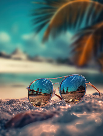 Tropical summer sand beach and bokeh sun light on sea background. Generative AIの素材