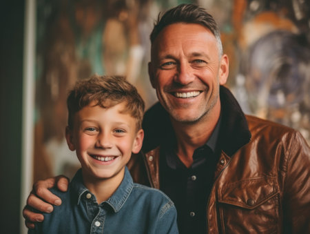 Happy Father Day. Father and son smiling happily. Generative AIの素材