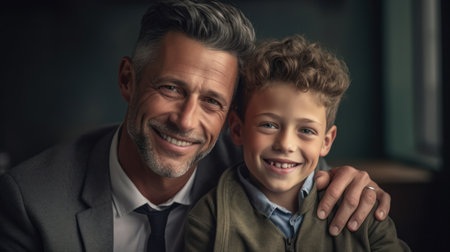 Happy Father Day. Father and son smiling happily. Generative AIの素材