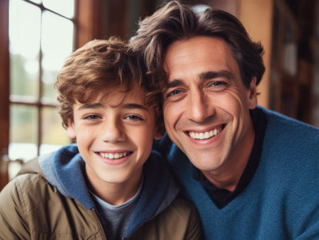 Happy Father Day. Father and son smiling happily. Generative AIの素材
