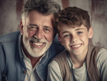 Happy Father Day. Father and son smiling happily. Generative AIの素材