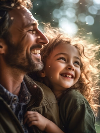 Happy Father Day. Father and daughter smiling happily. Generative AIの素材