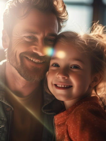 Happy Father Day. Father and daughter smiling happily. Generative AIの素材