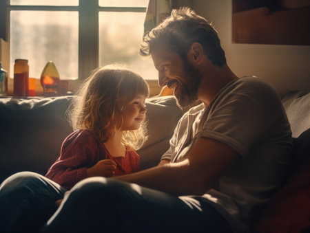 Happy Father Day. Father and daughter smiling happily. Generative AIの素材