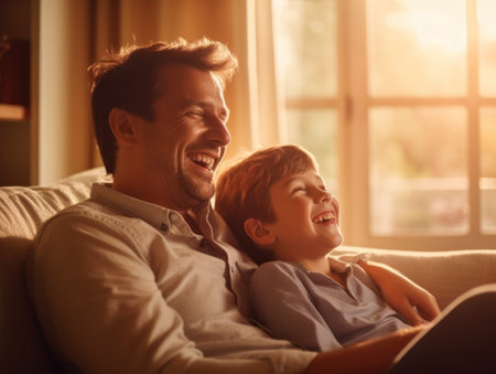 Happy Father Day. Father and son smiling happily. Generative AIの素材