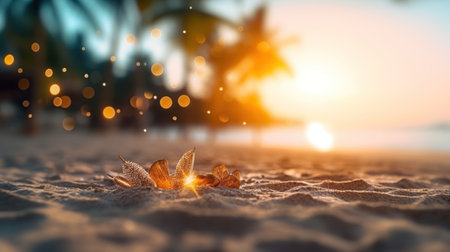 Tropical summer sand beach and bokeh sun light on sea background. Generative AIの素材