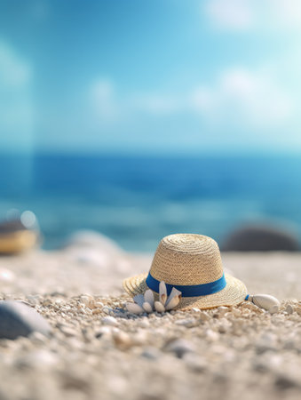 Tropical summer sand beach and bokeh sun light on sea background. Generative AIの素材