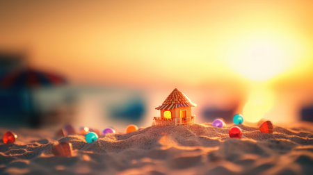 Tropical summer sand beach and bokeh sun light on sea background. Generative AIの素材