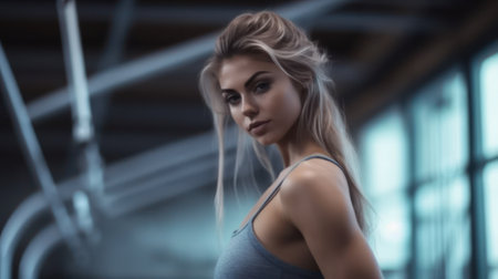 Beautiful young fitness girl in gym. Female fitness. Generative AIの素材