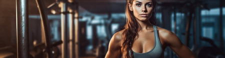 Beautiful young fitness girl in gym. Female fitness. Generative AIの素材