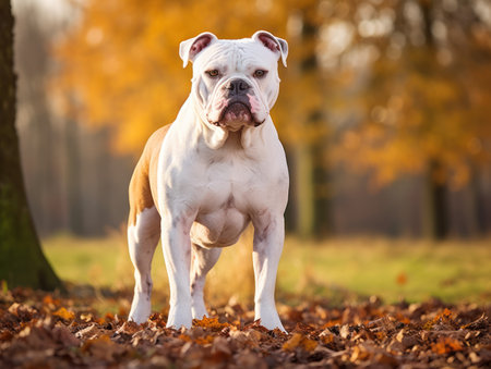 A beautiful and muscular breed of dog with a glossy coat, broad head, and strong jawsの素材