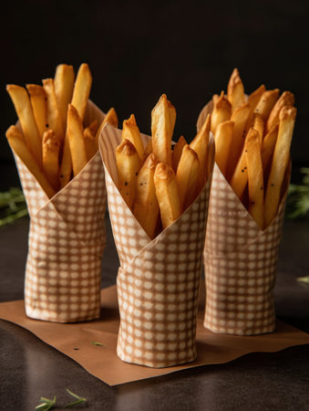 French fries is cooking into deep fryer at kitchen. Generative AIの素材