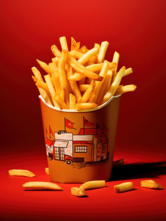 French fries is cooking into deep fryer at kitchen. Generative AIの素材