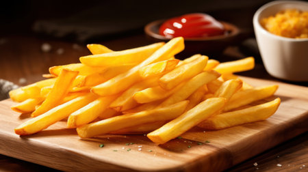 French fries is cooking into deep fryer at kitchen. Generative AIの素材
